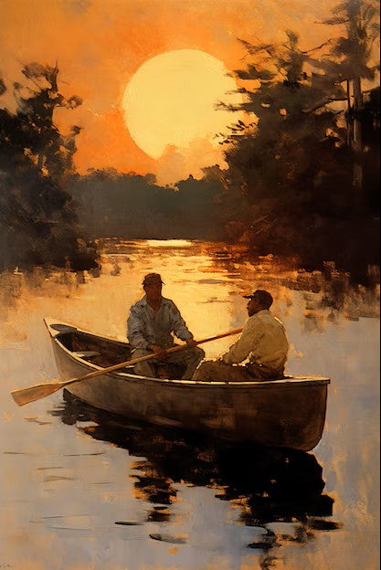 Two Men in a Canoe at Golden Hour
